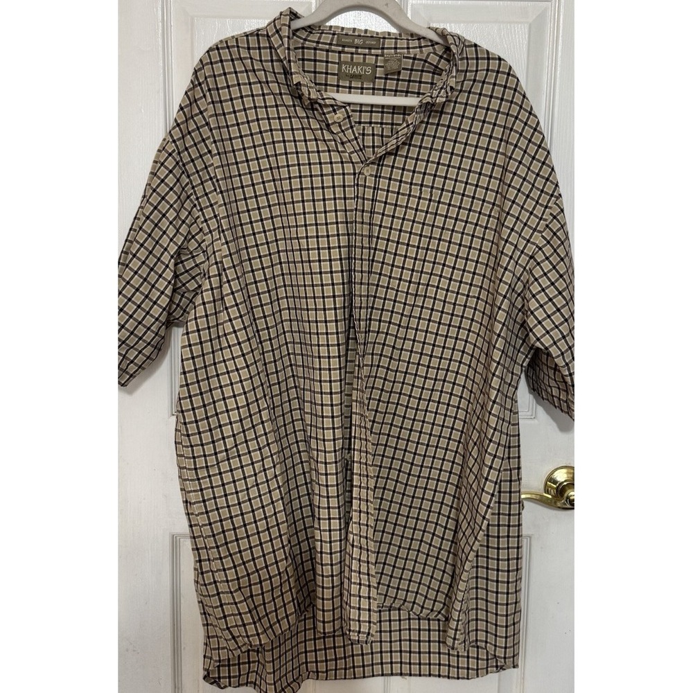 Khaki by Arrow Mens Brown Plaid Big Oxford Short Sleeve Button‎ Down Shirt 3XLT